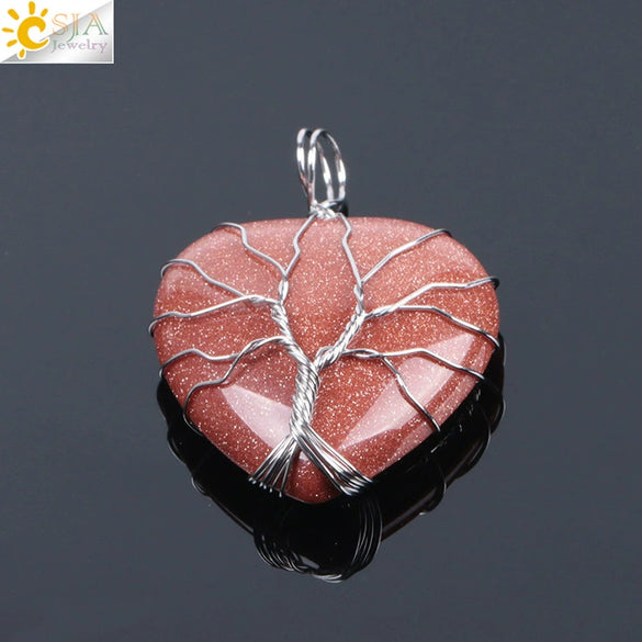 Women's Handmade Natural Stone Tree Of Life Pendant Necklace With Copper Wire Winding Minimalist Electroplated Jewelry
