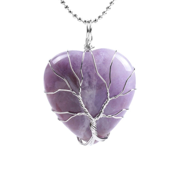 Women's Handmade Natural Stone Tree Of Life Pendant Necklace With Copper Wire Winding Minimalist Electroplated Jewelry