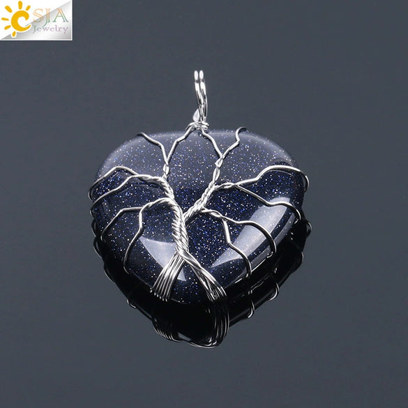 Women's Handmade Natural Stone Tree Of Life Pendant Necklace With Copper Wire Winding Minimalist Electroplated Jewelry