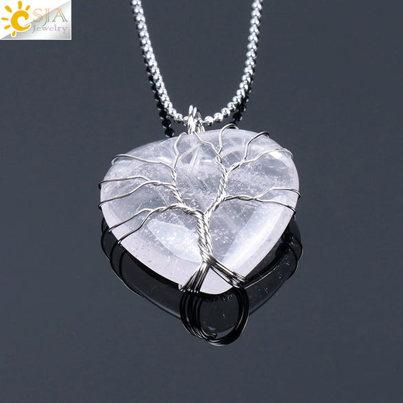 Women's Handmade Natural Stone Tree Of Life Pendant Necklace With Copper Wire Winding Minimalist Electroplated Jewelry