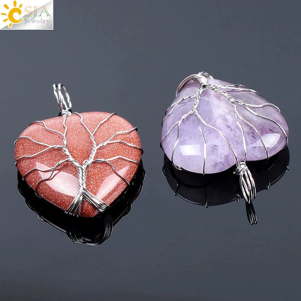 Women's Handmade Natural Stone Tree Of Life Pendant Necklace With Copper Wire Winding Minimalist Electroplated Jewelry