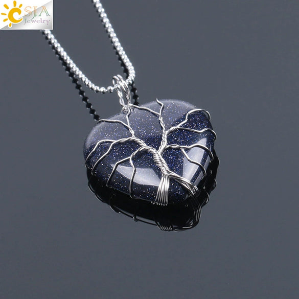 Women's Handmade Natural Stone Tree Of Life Pendant Necklace With Copper Wire Winding Minimalist Electroplated Jewelry