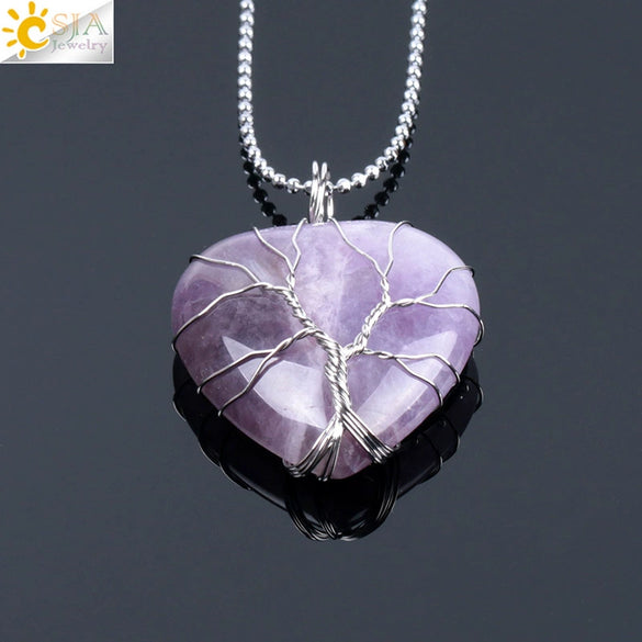 Women's Handmade Natural Stone Tree Of Life Pendant Necklace With Copper Wire Winding Minimalist Electroplated Jewelry
