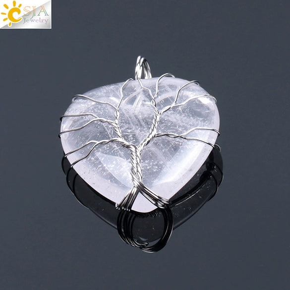 Women's Handmade Natural Stone Tree Of Life Pendant Necklace With Copper Wire Winding Minimalist Electroplated Jewelry