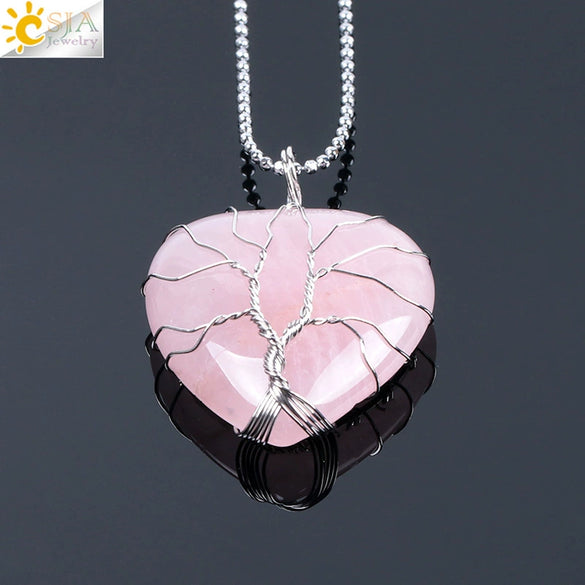Women's Handmade Natural Stone Tree Of Life Pendant Necklace With Copper Wire Winding Minimalist Electroplated Jewelry