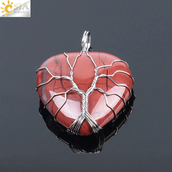 Women's Handmade Natural Stone Tree Of Life Pendant Necklace With Copper Wire Winding Minimalist Electroplated Jewelry