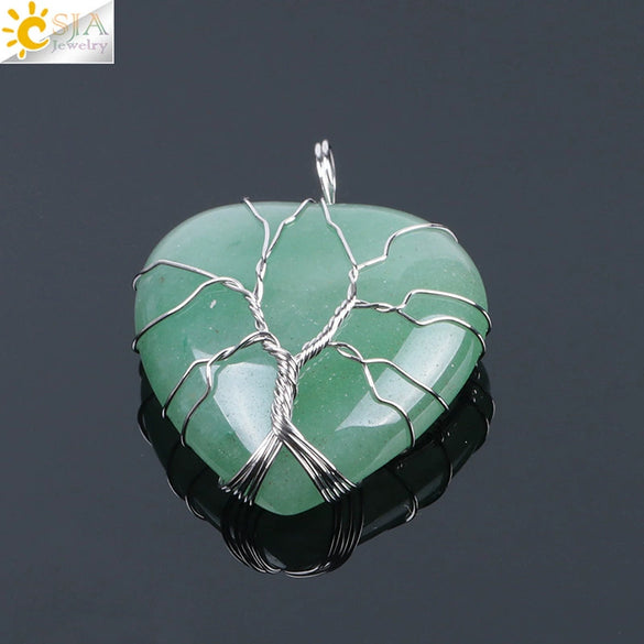 Women's Handmade Natural Stone Tree Of Life Pendant Necklace With Copper Wire Winding Minimalist Electroplated Jewelry