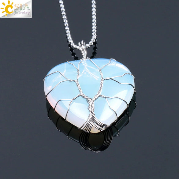 Women's Handmade Natural Stone Tree Of Life Pendant Necklace With Copper Wire Winding Minimalist Electroplated Jewelry