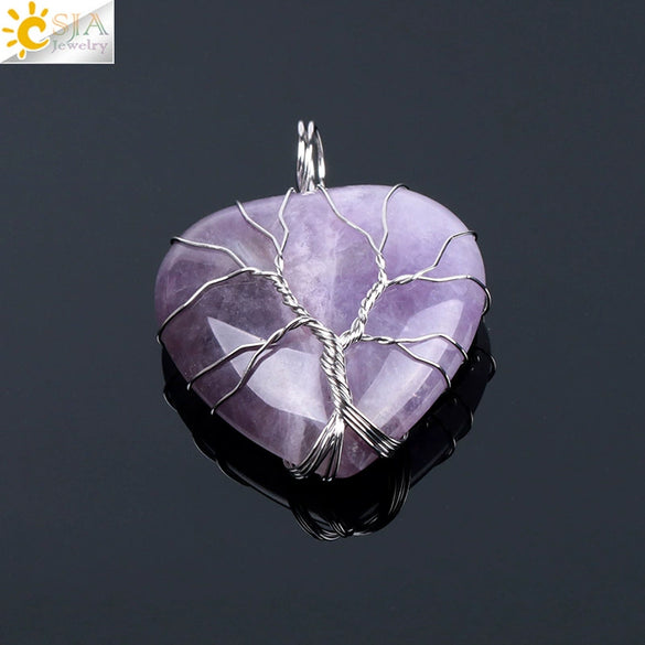 Women's Handmade Natural Stone Tree Of Life Pendant Necklace With Copper Wire Winding Minimalist Electroplated Jewelry