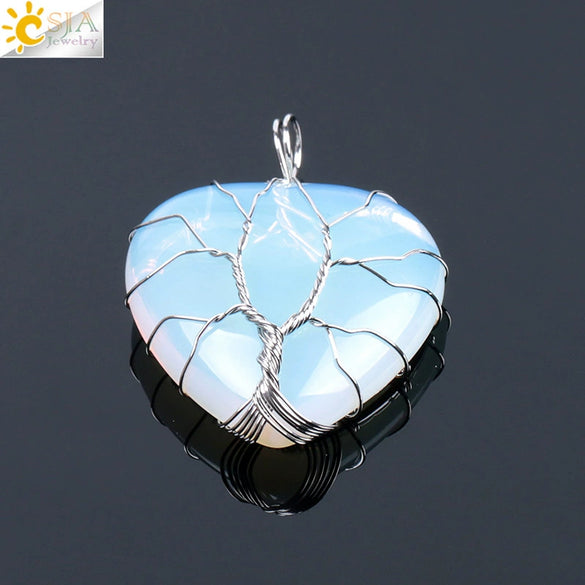 Women's Handmade Natural Stone Tree Of Life Pendant Necklace With Copper Wire Winding Minimalist Electroplated Jewelry