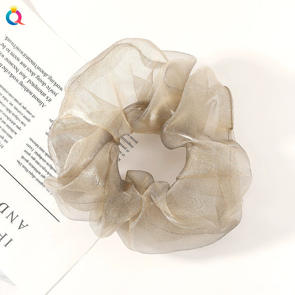 Women's Handmade Organza Scrunchie Hair Ring Solid Color Fairy Style Voluminous Hair Accessory