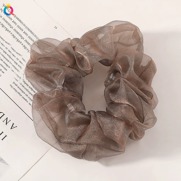 Women's Handmade Organza Scrunchie Hair Ring Solid Color Fairy Style Voluminous Hair Accessory