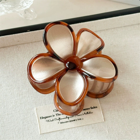Women's Handmade Pc Amber Flower Hair Grab Clip Elegant Retro Style