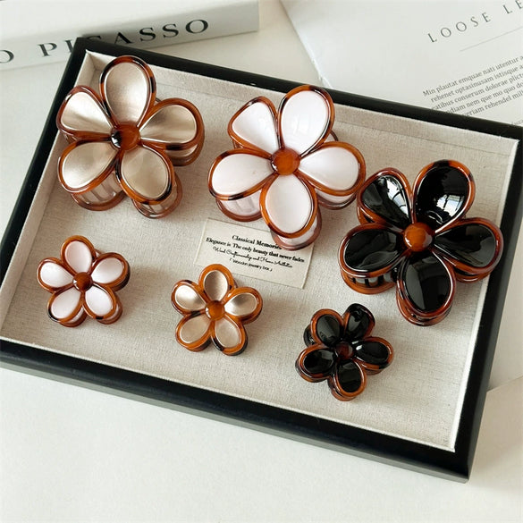 Women's Handmade Pc Amber Flower Hair Grab Clip Elegant Retro Style