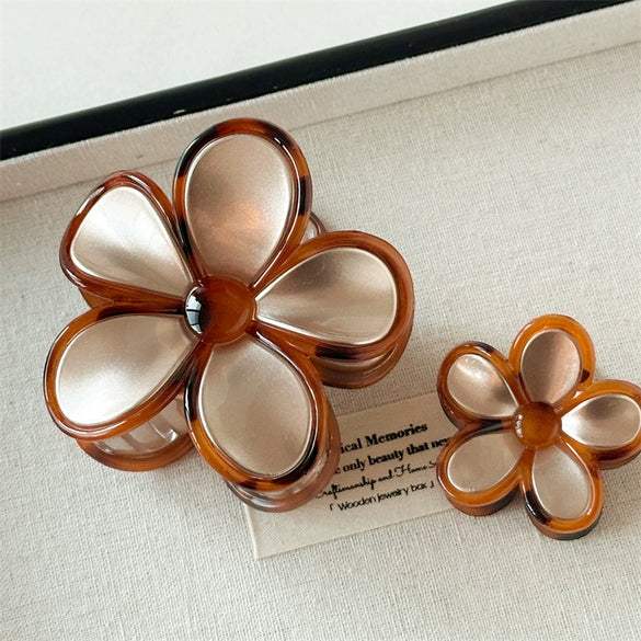 Women's Handmade Pc Amber Flower Hair Grab Clip Elegant Retro Style