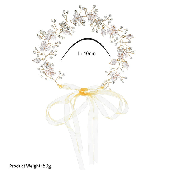 Women's Handmade Pearl Flower Headband Alloy Bridal Hair Accessory Elegant Wedding Headdress For Brides