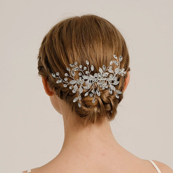 Women's Handmade Pearl Rhinestone Comb With Leaves Pattern For Wedding Dress Hair Accessories