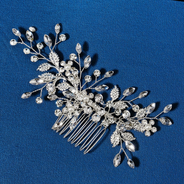 Women's Handmade Pearl Rhinestone Comb With Leaves Pattern For Wedding Dress Hair Accessories