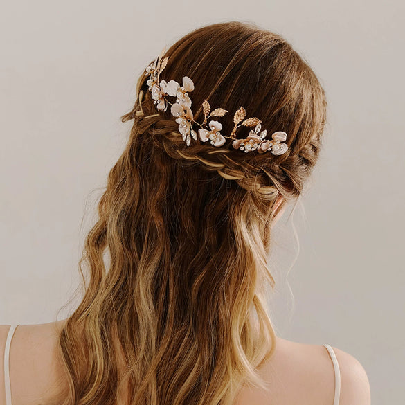 Women's Handmade Pearl Rhinestone Flower Headwear Hair Insert Comb