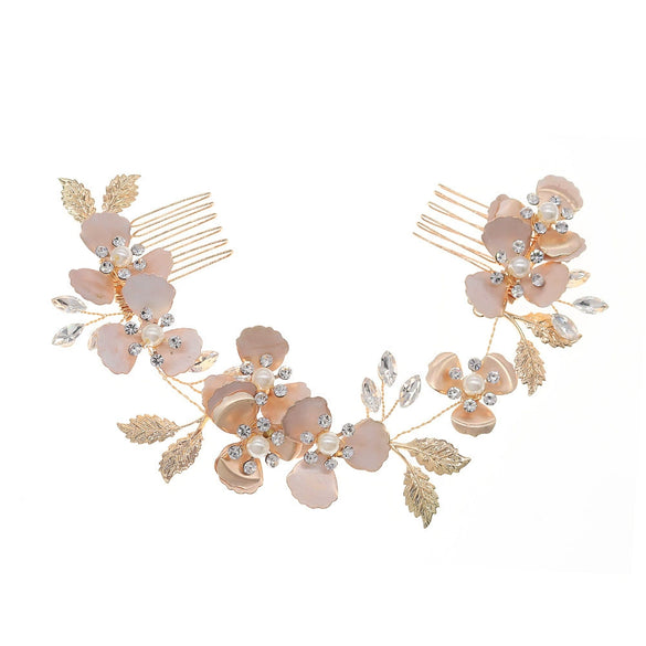 Women's Handmade Pearl Rhinestone Flower Headwear Hair Insert Comb