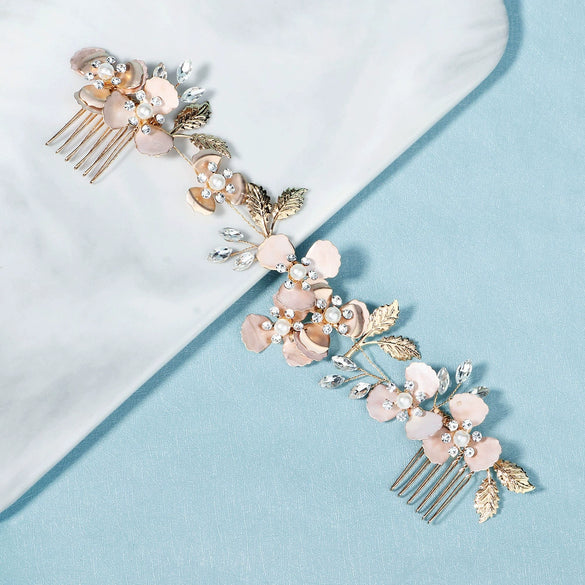 Women's Handmade Pearl Rhinestone Flower Headwear Hair Insert Comb