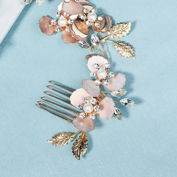 Women's Handmade Pearl Rhinestone Flower Headwear Hair Insert Comb