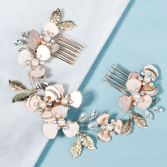 Women's Handmade Pearl Rhinestone Flower Headwear Hair Insert Comb