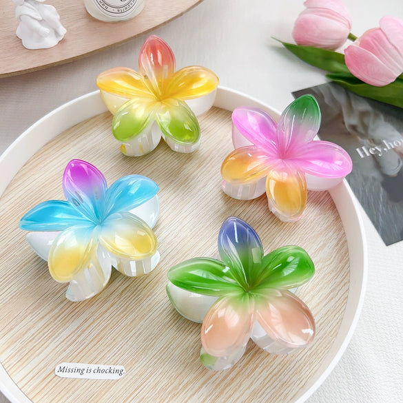 Women's Handmade Plastic Resin Fivepetal Flower Hair Grab Clip Small Fresh Style