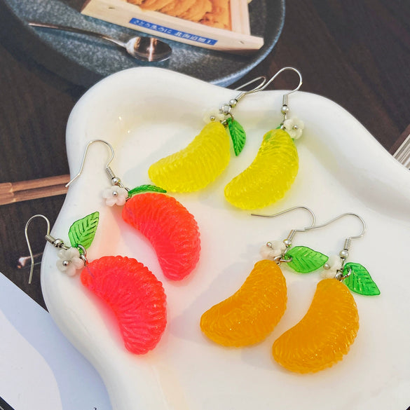 Women's Handmade Plastic Resin Fruit Style Dripping Oil Simulation Food Summer Fruit Earrings
