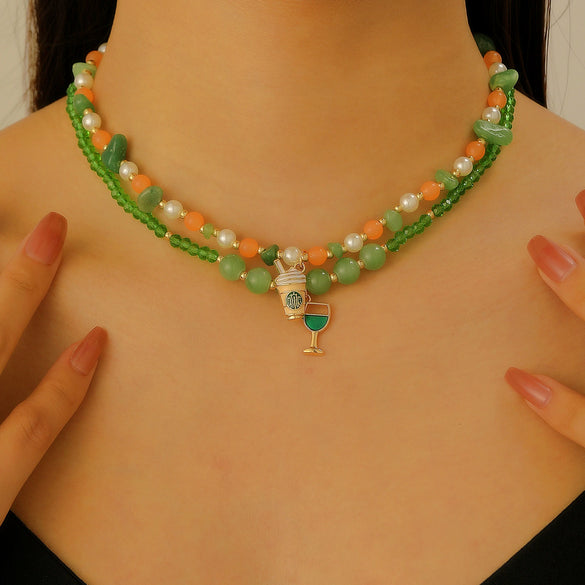 Women's Handmade Plastic Resin Glass Geometric Beaded Necklace