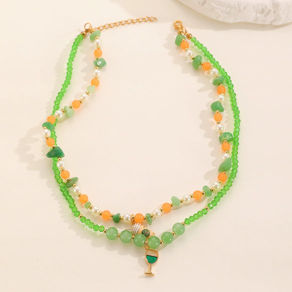 Women's Handmade Plastic Resin Glass Geometric Beaded Necklace