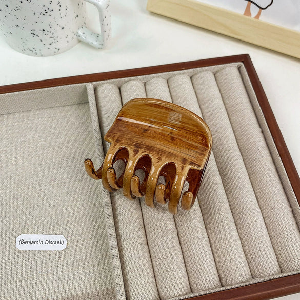 Women's Handmade Plastic Resin Hair Clip Lazy Elegant Wood Grain Giant Disc Long Teeth Hair Accessories