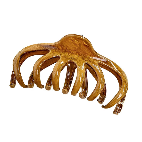 Women's Handmade Plastic Resin Hair Clip Lazy Elegant Wood Grain Giant Disc Long Teeth Hair Accessories