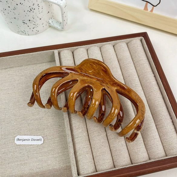 Women's Handmade Plastic Resin Hair Clip Lazy Elegant Wood Grain Giant Disc Long Teeth Hair Accessories