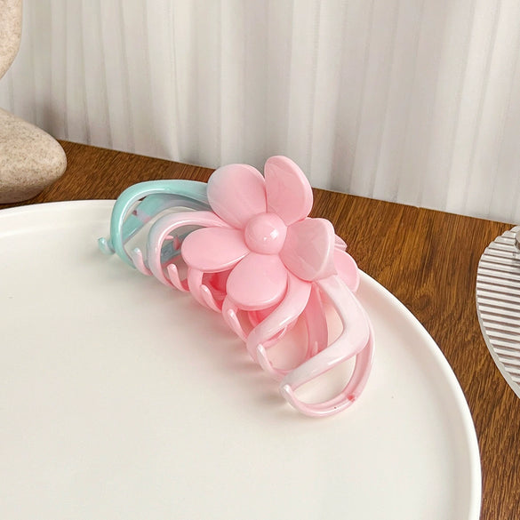Women's Handmade Plastic Resin Pink Green Gradient Hair Clip Shark Clip