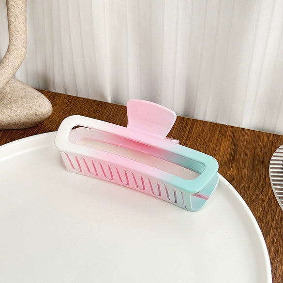 Women's Handmade Plastic Resin Pink Green Gradient Hair Clip Shark Clip