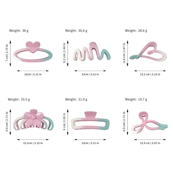 Women's Handmade Plastic Resin Pink Green Gradient Hair Clip Shark Clip