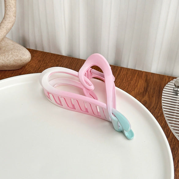 Women's Handmade Plastic Resin Pink Green Gradient Hair Clip Shark Clip