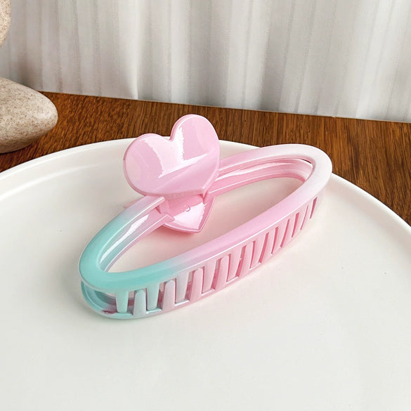 Women's Handmade Plastic Resin Pink Green Gradient Hair Clip Shark Clip