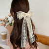 Women's Handmade Polyester Fiber Threelayer Lace Streamer Bow Hairpin Sweet Style Spring Clip Hair Accessory
