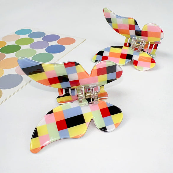 Women's Handmade Pvc Colorful Plaid Butterfly Hairpin Hair Accessories