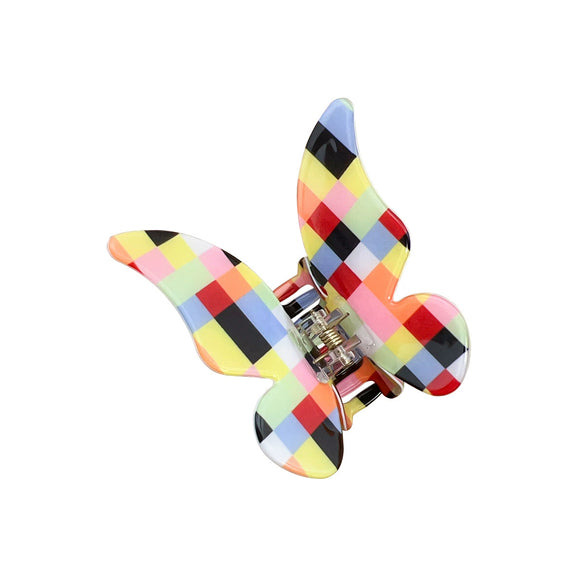 Women's Handmade Pvc Colorful Plaid Butterfly Hairpin Hair Accessories