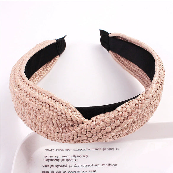 Women's Handmade Raffia Headband Hair Accessory With Wide Knotted Design And Simple Style
