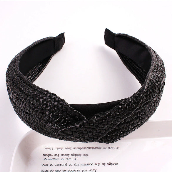 Women's Handmade Raffia Headband Hair Accessory With Wide Knotted Design And Simple Style