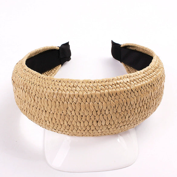 Women's Handmade Raffia Headband Hair Accessory With Wide Knotted Design And Simple Style