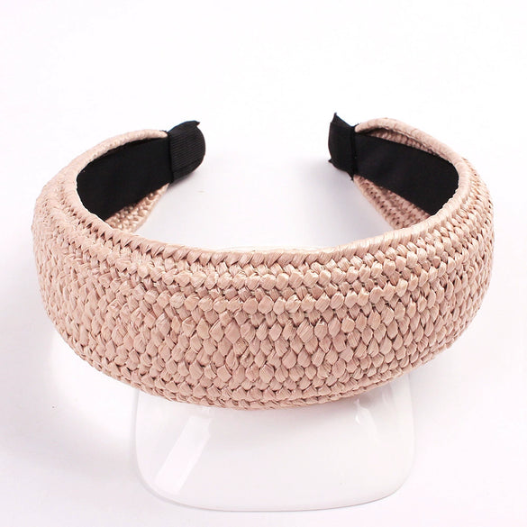 Women's Handmade Raffia Headband Hair Accessory With Wide Knotted Design And Simple Style