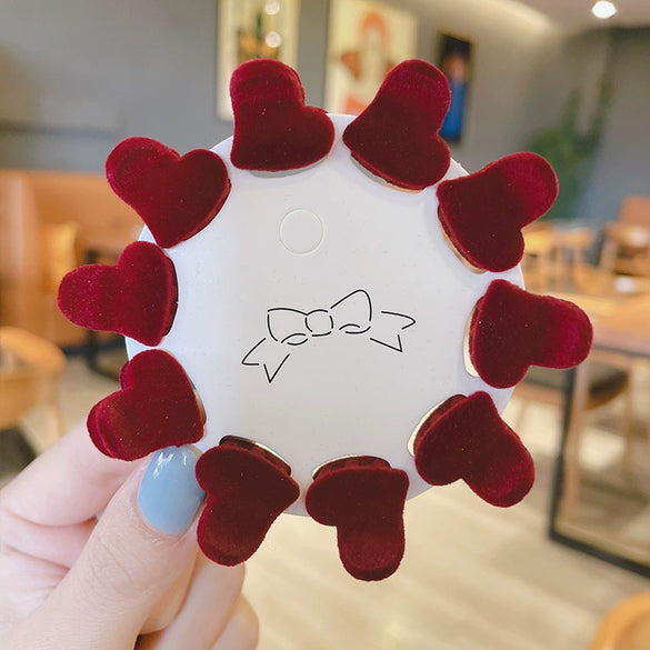 Women's Handmade Red Velvet Love Grip Hair Clip Small Grab Style Plastic Resin Side Hairpin Headwear