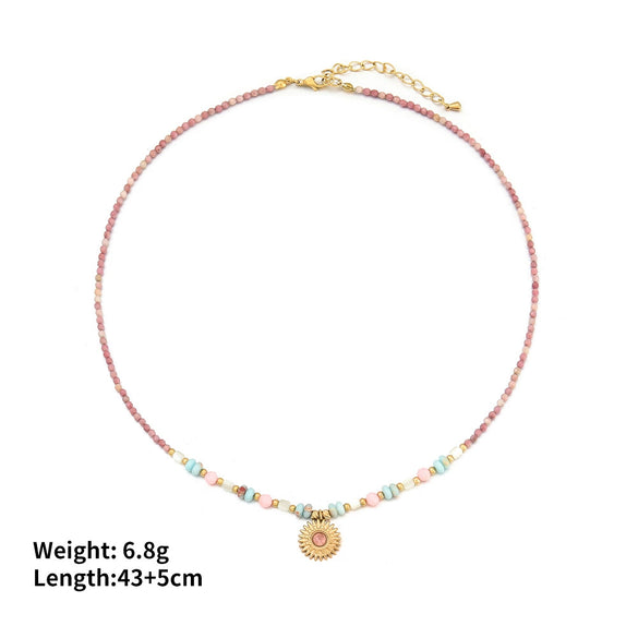 Women's Handmade Redstone Shell Stainless Steel Geometric Beaded Summer Clavicle Necklace