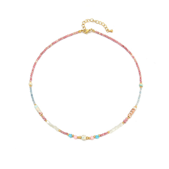 Women's Handmade Redstone Shell Stainless Steel Geometric Beaded Summer Clavicle Necklace