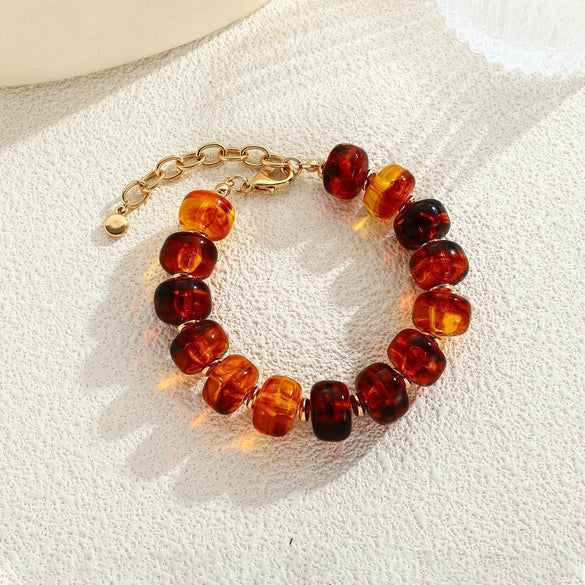 Women's Handmade Resin Beaded Bracelet With Geometric Design And Button Detail Adjustable Fashion Jewelry